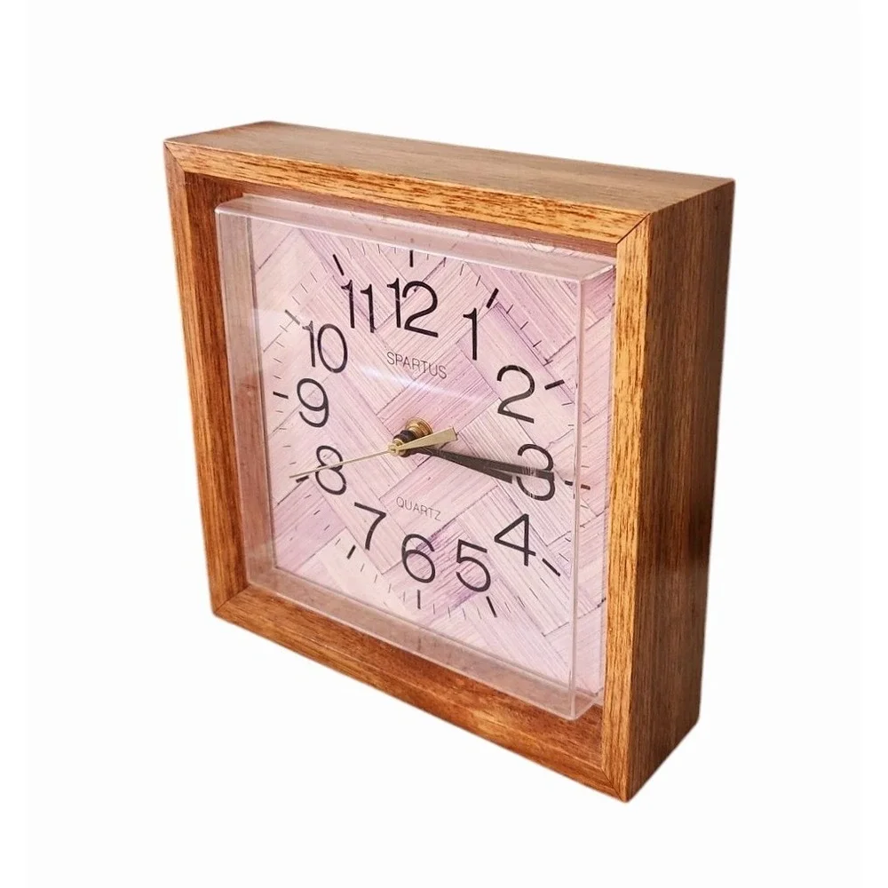 Vintage‎ Spartus Wall Clock Oak Wooden Frame Lavender Face Plaid Design 8